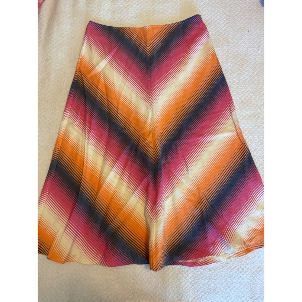Trina Turk Los Angeles Chevron Stripe Midi Skirt Orange Pink Multi Size 4